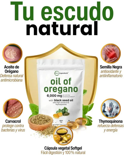 Aceite de Orégano 6000 mg x 30 Softgels - Sistema inmune y defensas