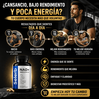 Selerb NAD+ Energía Celular, Soporte Prostático y Rendimiento Masculino