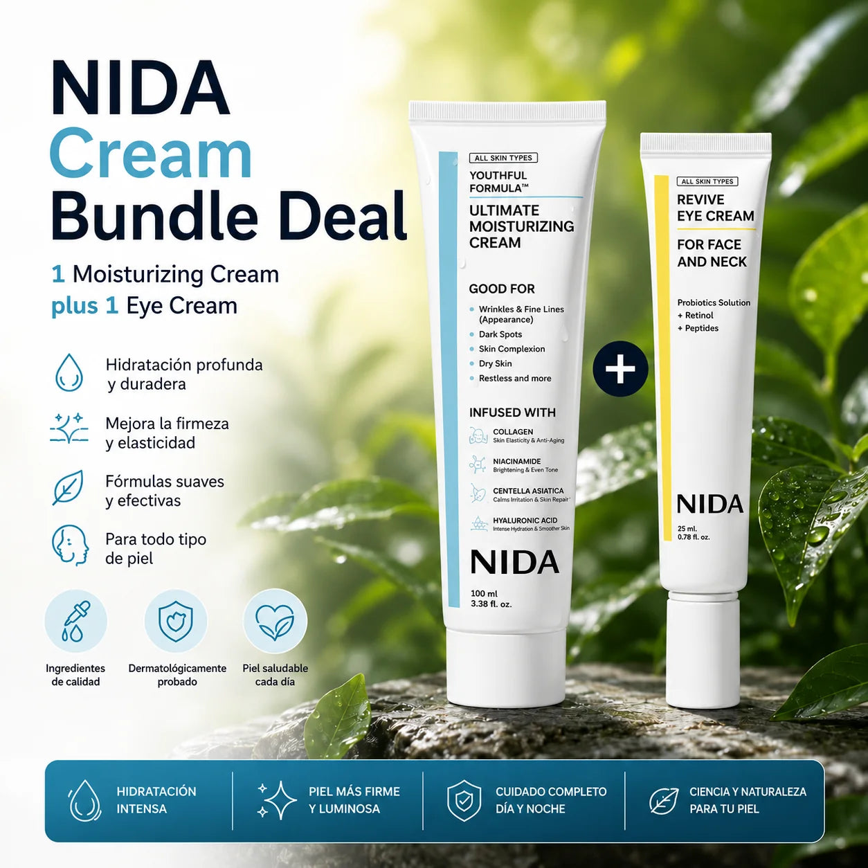 Combo NIDA - Set Coreano Anti edad - Crema Facial + Contorno de Ojos
